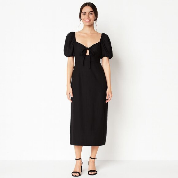 Zara Dresses & Skirts - 2/$30 ZARA Black 50% Linen Puff Sleeve Midi Dress